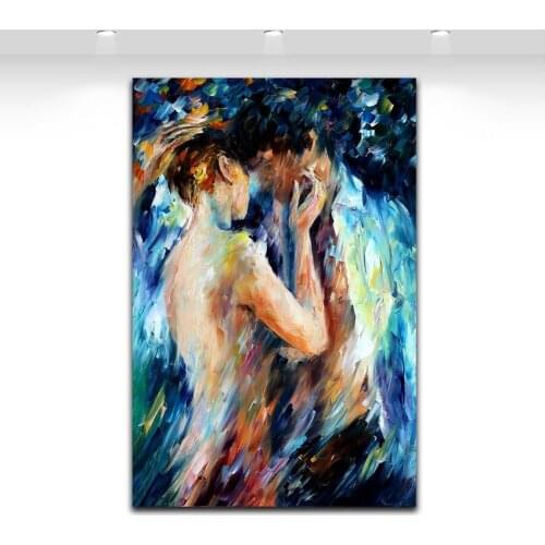 Loved Couple Intimacy Nude Painting Abstract Body Art Palette Knife Oil Picture for Home Hotel Wall Decor