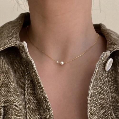 Mini Pearl Pendant Gold Chain Necklaces For Women Korean Simple Long Clavicle Necklace Girls Fashion Jewelry Girls Gifts