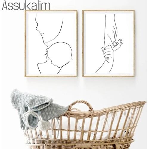 Minimalist Wall Art Canvas Painting Black And White Poster Family Print Mother Baby Paintings Nordic Wall Pictures Bedroom Decor