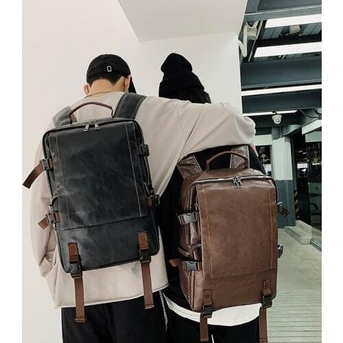 New Fashion Pu Leather Men Backpack Large Capacity Laptop Backpacks Waterproof Travel Bagpack School Bags For Teenage Boys 2021