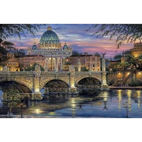 Cross Stitch Kits 14CT Unprinted Crafts Palace Riverside Bridge Embroidered Handmade Arts Quality Counted Set Wall Home Decor