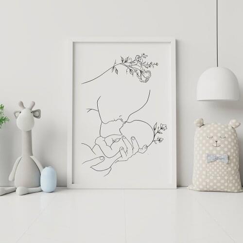 Wall Art Canvas Print Painting Nursery Decorative Pictures Mother and Baby Child Art Line Drawing Posters Abstract Minimalist