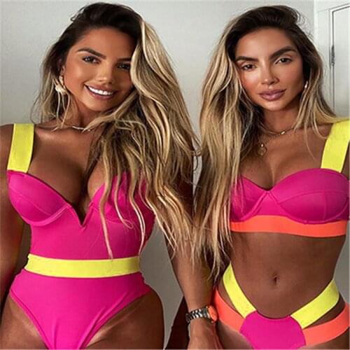 2021 New Women Sexy Bikini Set Splicing Push Up Swimwear Female Brazilian Swimming Swimsuits Summer BeachWear Biquini Thong