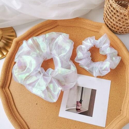 New White Organza Hair Rope Shining Hair Scrunchies Hair Ring Ties Big SmallRubber band Rubber Band Ponytail Hair Accessories