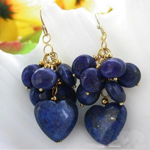 New Arrival Favorite Pearl Jewelry 18mm Blue Heart Coin Lapis Lazuli 14K/20 Gold Hook Dangle Earrings Charming Lady Gift
