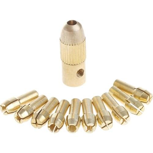 OOTDTY 3.17mm+10Pc 0.5-3.2mm Micro Twist Hand Drill Kit Chuck Electric Drill Bit Collet