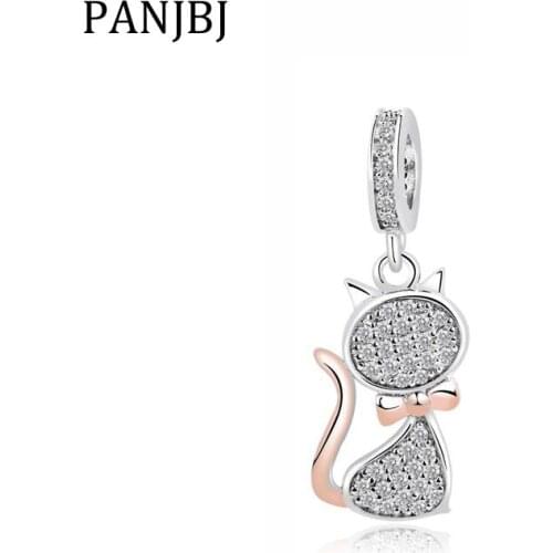Original 100% 925 Sterling Silver Bead Lovely Cat Pendant Charms Pet Rose Gold Fit Pandora Original Bracelet Diy Women Jewelry