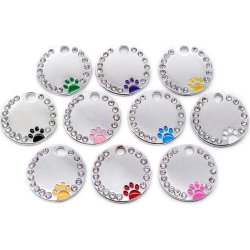 25mm Crystal Cat Pet Id Name Collar Plates Personalized Necklace Accessories For Pet Dog Summer Supply Mix Colors Free Shipping