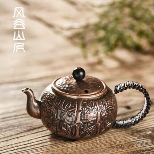 Hand-made retro bamboo bronze teapot creative water kettle Japanese pure copper Kungfu tea pot tea set teaware gift