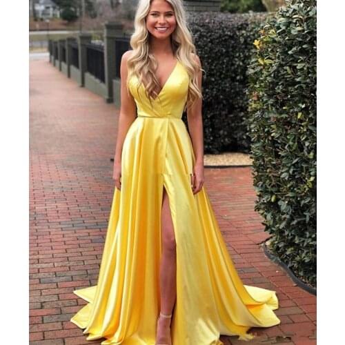 Sexy Prom Dresses Deep V-Neck High Side Split Sweep Train Stylish Formal Party Evening Gowns Special Occasion Dress Vestidos