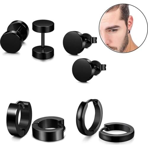 1 Set 4 Pair Different Types Shape Unisex Black Color Stainless Steel Piercing Earring For Women Men Punk Gothic Barbell Earring