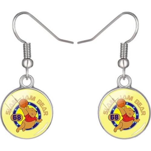 Disney Winnie The Pooh Basketball Pendant Earrings Ladies Fashion Glass Transparent Convex Spherical Pendant Cute Earrings