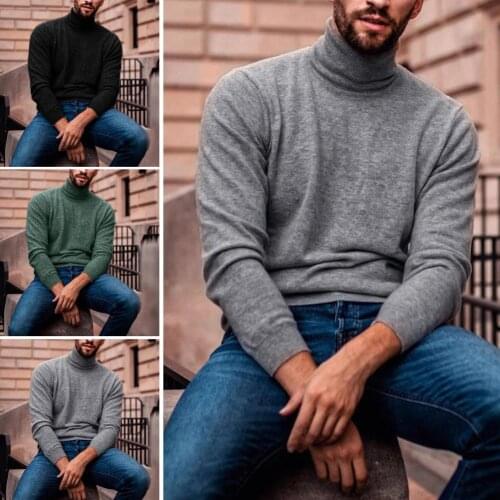 Autumn Winter Men Sweater Solid Color Turtle Neck Sweater Men Slim Basic Top Knitted Jumpers Pullover Mens Sweaters pull homme