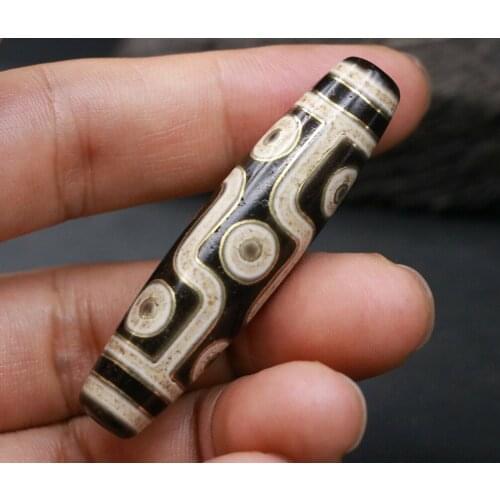 Energy Magic LKbrother Talisman Treasure Magic Tibetan Old Oily Gold Inlay 9 eye 4 stripe Gold inlay dZi Bead 57mm