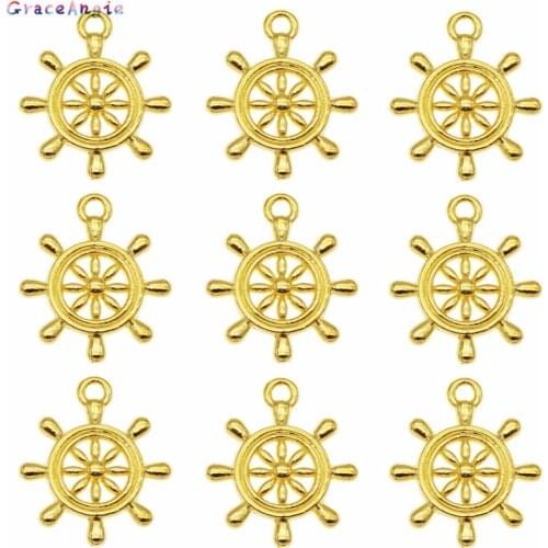 GraceAngie 20PCS Anchor 23*20mm Charms Alloy Dangle Earrings Bracelet Boat Rudder Jewelry Making Findings DIY supplies Keychain