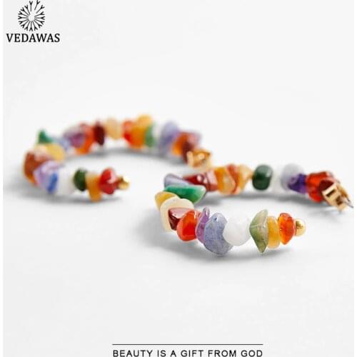 Vedawas 2021 ZA Nature Stone Hoop Earrings for Women Summer Boho Holiday Big Round Pearls C-Shape Stud Earrings Jewelry Gifts