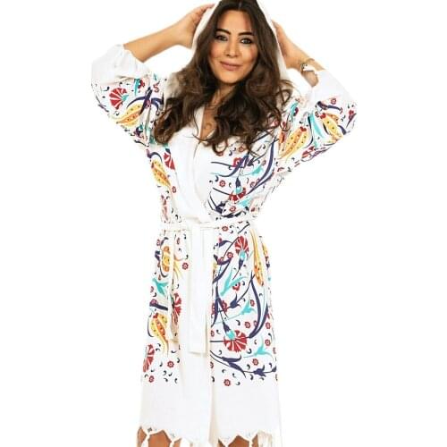 Ottoman Womens Yellow Tulip Pattern Bathrobe Peshtemal Robe Poncho Towel with Hood Quick-drying Absorbent Swim Robeплащ женский