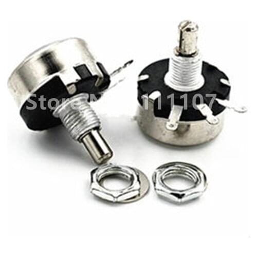 2PCS WX110 WX010 10Ohm-22K Ohm 10R-22K 6mm Round Metal Shaft Single Turn Wire Wound Potentiometer 3 Soldering Terminals