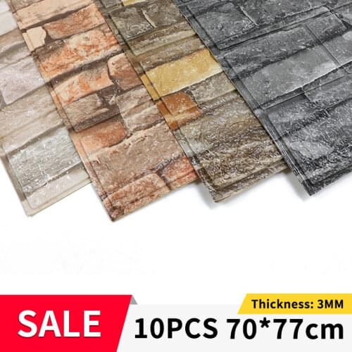 3D Wall Sticker Brick Pattern 10PCS Living Room Bedroom TV Retro Wallpaper 77x70cm Waterproof Self-Adhesive Wall Sticker Decor