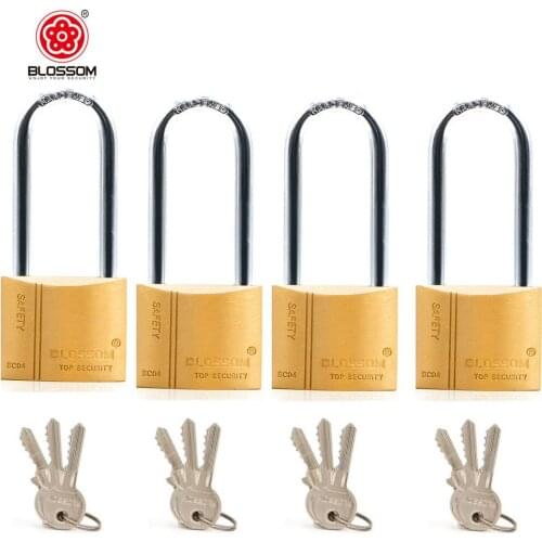 BLOSSOM 4 Pack Long 40cm Keyed Brass Padlock U Shape Shackle Copper Padlocks Heavy Duty Security Safely Thick Padlock Interior