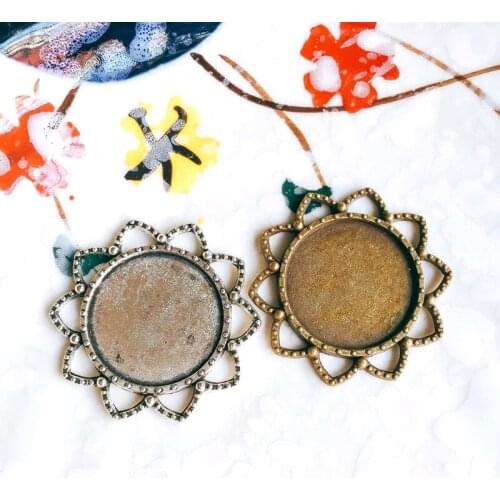 20mm Antique Bronze Silver Glass Cabochon Blank Base Necklace Pendant Setting Jewelry Accessories Diy Material 5pcs T263