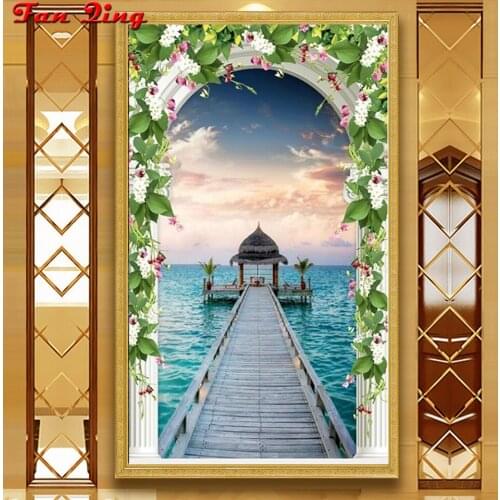 5d Diamond Painting Full Square/Round "Window sea landscape" Picture Of Rhinestone DIY Diamond Embroidery Home Decor