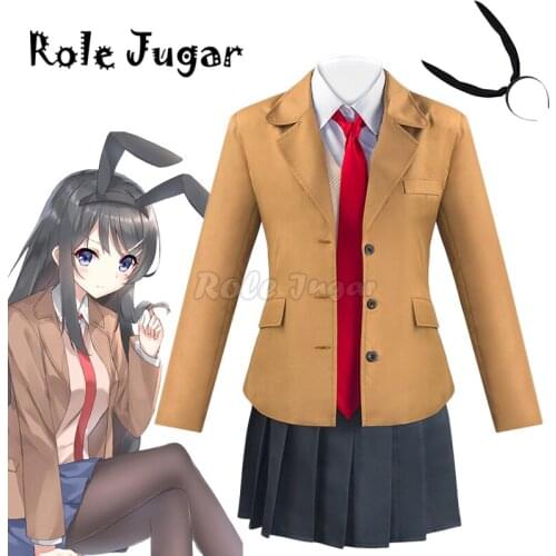 Anime Sakurajima Mai Cosplay Costume and Wig Full Set Women School Uniforms Rascal Does Not Dream of Bunny Girl Cos C120C89