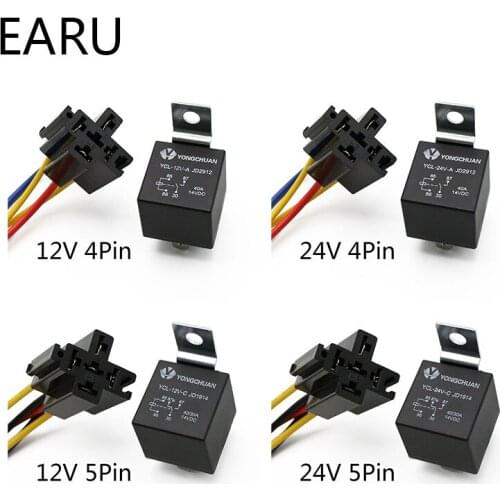 Waterproof Automotive Relay 12V 24V 4pin 5pin 4P 5P 40A Car Relay With Black Red Copper Terminal Auto Relay With Relay Socket