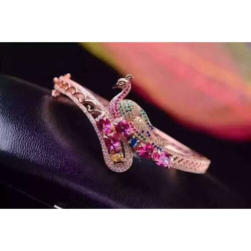 Natural pink topaz bangles natural gemstone Bracelet 925 sterling silver Elegant Festive Lucky magpie women wedding jewelery