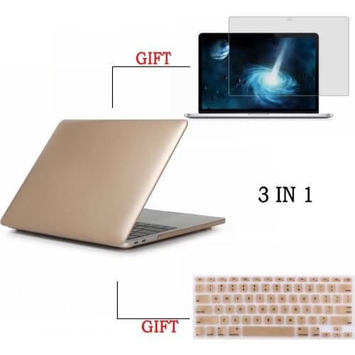Laptop Case Gold Matte case +Keyboard cover+Sreen Film 3in1 for Macbook Air 13 11 Retina 13 Pro 13 With Touch Bar Without LOGO