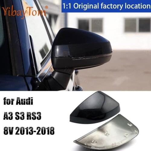 2pcs Glossy Black Replacement Accessories Rearview Carbon Fiber Pattern Mirror Cover CapsFor Audi A3 S3 RS3 8V 2013-2018