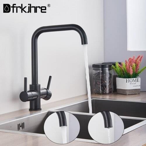Filter Kitchen Faucet Drinking Water 360 Rotation Chrome Blcak Deck Mounted Mixer Tap Brass Pure Filter Kitchen Sinks Taps