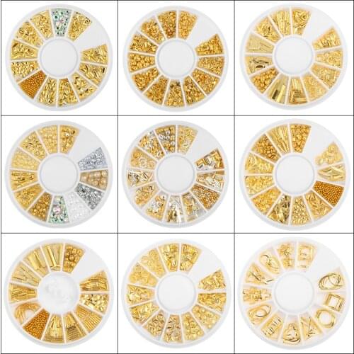 1 Set nail accessories metal rivets 12 Designs Rhinestone Nail metal rivets,Box 8 cm gold and silver 200 Nail art metal rivets