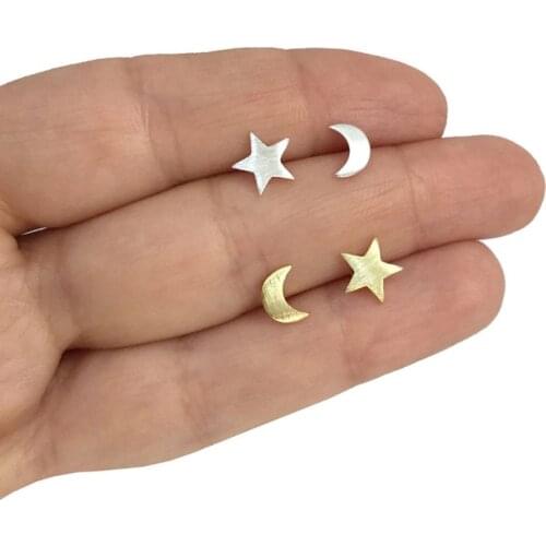 Space Universe Tiny Crescent Moon Star Stud Earrings for Women Girls Mothersday Celestial Stainless Steel Wedding Jewelry