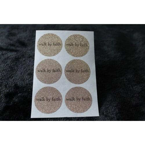 3.8cm walk by faith Rose gold glitter classic round sticker