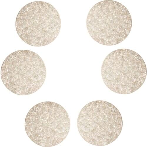 Gold Ginkgo Leaf Round Placemats for Dining Table, a Set of 6 Metal Hollow Table Mats for Table Decoration