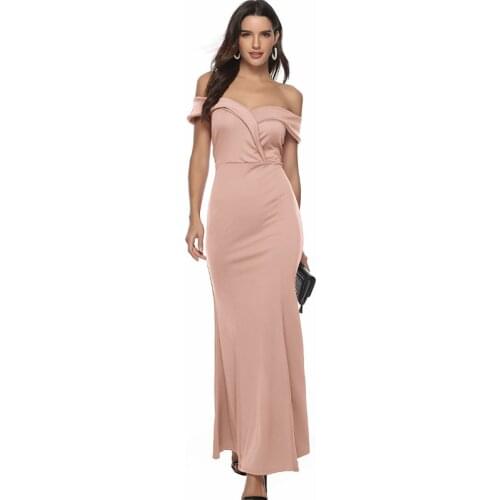 Summer Women Sexy Solid Bridesmaid Maxi Dresses New Ladies Off Shoulder Dress Elegant Party Split Pink Long Robe Vestidos Female