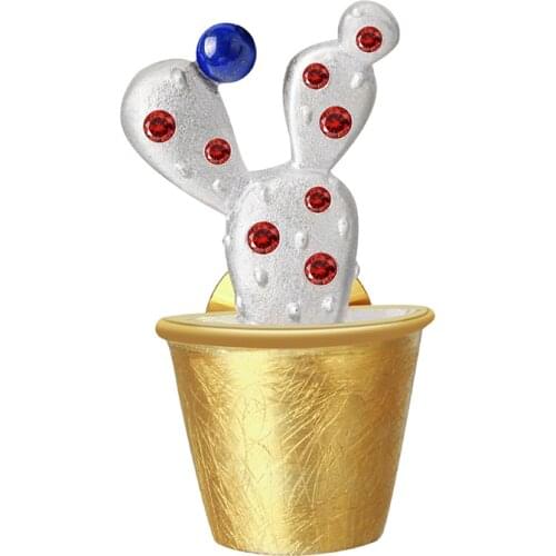 Lotus Fun Real 925 Sterling Silver Natural Lapis Designer Handmade Fine Jewelry Cute Cactus Flower Brooches Broche For Women