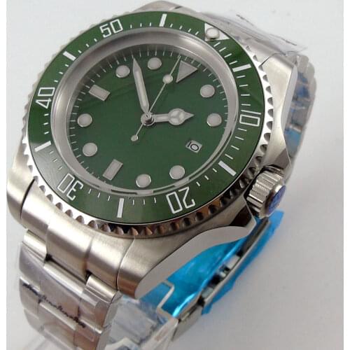 44mm Green Dial Ceramic Blue Bezel SS Case NH35 Luminous Hands 2019Top Brand Luxury Date Window Automatic Mechanical Mens Watch