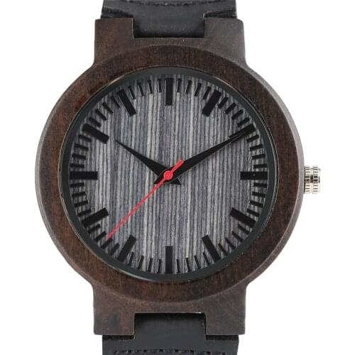 2020 Cool Natural Balck Ebony Wood Watch Mens Analog Minimalist Quartz Wristwatch Casual Sports Watch Genuine Leather Strap
