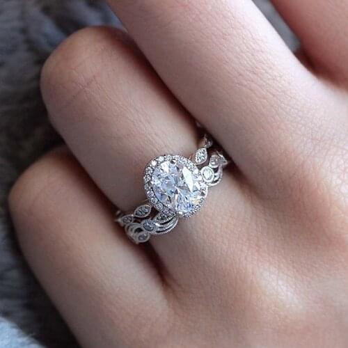 925 Sterling Silver Ring Set 1.25 Ct Oval Cut SONA Simulation Diamond Engagement Wedding Fashionable Womens Jewelry