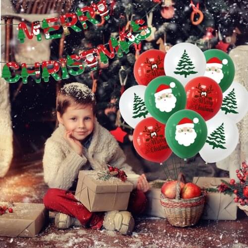 Behogar Set Merry Christmas Banner +Tree Latex Balloons + Roll Ribbons for Xmas Party Decor Supplies
