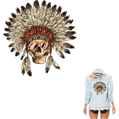 COSBILL Skull patch Indians Style Patches For Clothing 20*20 CM Iron On Applique Washable Decoration Heat Transfer Y-029