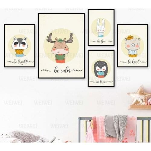 Cartoon Canvas Painting Kids Room Decoration Painting Bear Elk Squirrel Rabbit Hedgehog Home Decoration Living Room Wall Poster
