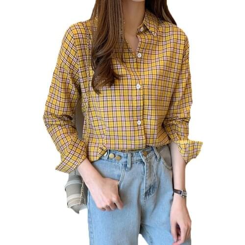 2021 New Long-sleeved Shirt Ladies Spring Autumn Blouse Scheming Plaid Shirts Women Tops 203A