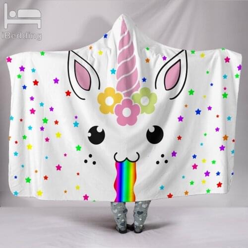 New Unicorn Pattern 3D Printed Plush Hoodie Blanket 30 Styles Cartoon Warm Wearable Soft Fleece Throw Blankets Drop shipping