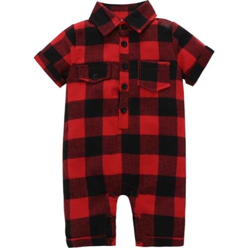 0-24M Baby Boys Clothes Baby Super Soft Short Sleeves Grid Shirt Infant Jumpsuits Baby Underwear Costumes Baby Bodysuits
