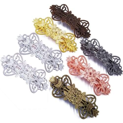 Wholesale 60pcs 31x79mm Filigree Blank Settings Metal Barrette Hair Clips Findings for Jewelry Making HBF12