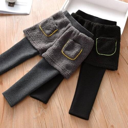 Autumn Winter Kids Pants Thicken Plus Velvet Shorts Leggings Fake Two Pieces Trousers for Girl Fashion Korean Baby Girl Pants