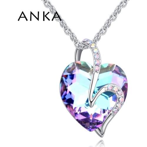 ANKA fashion double hollow heart pendant crystal necklace for women romantic jewelry Main Stone Crystals from Austria #129193